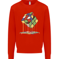 Dripping Rubik Cube Funny Puzzle Kids Sweatshirt Jumper Bright Red