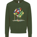 Dripping Rubik Cube Funny Puzzle Kids Sweatshirt Jumper Forest Green