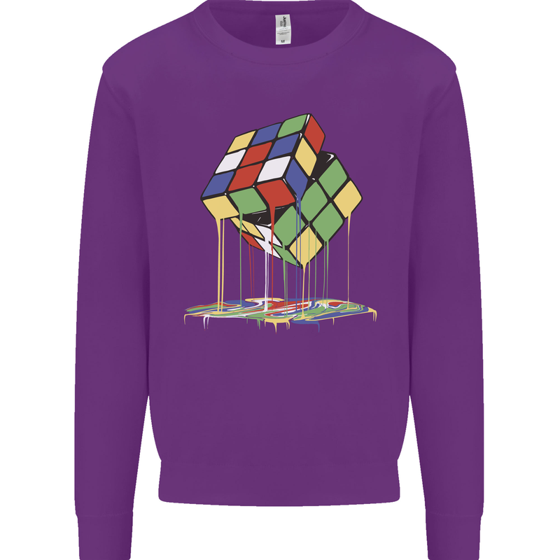 Dripping Rubik Cube Funny Puzzle Kids Sweatshirt Jumper Purple