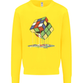 Dripping Rubik Cube Funny Puzzle Kids Sweatshirt Jumper Yellow