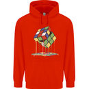 Dripping Rubik Cube Funny Puzzle Mens 80% Cotton Hoodie Bright Red