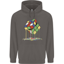 Dripping Rubik Cube Funny Puzzle Mens 80% Cotton Hoodie Charcoal