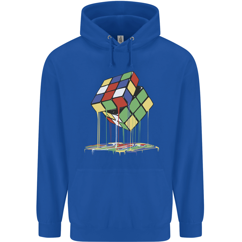 Dripping Rubik Cube Funny Puzzle Mens 80% Cotton Hoodie Royal Blue