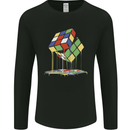 Dripping Rubik Cube Funny Puzzle Mens Long Sleeve T-Shirt Black