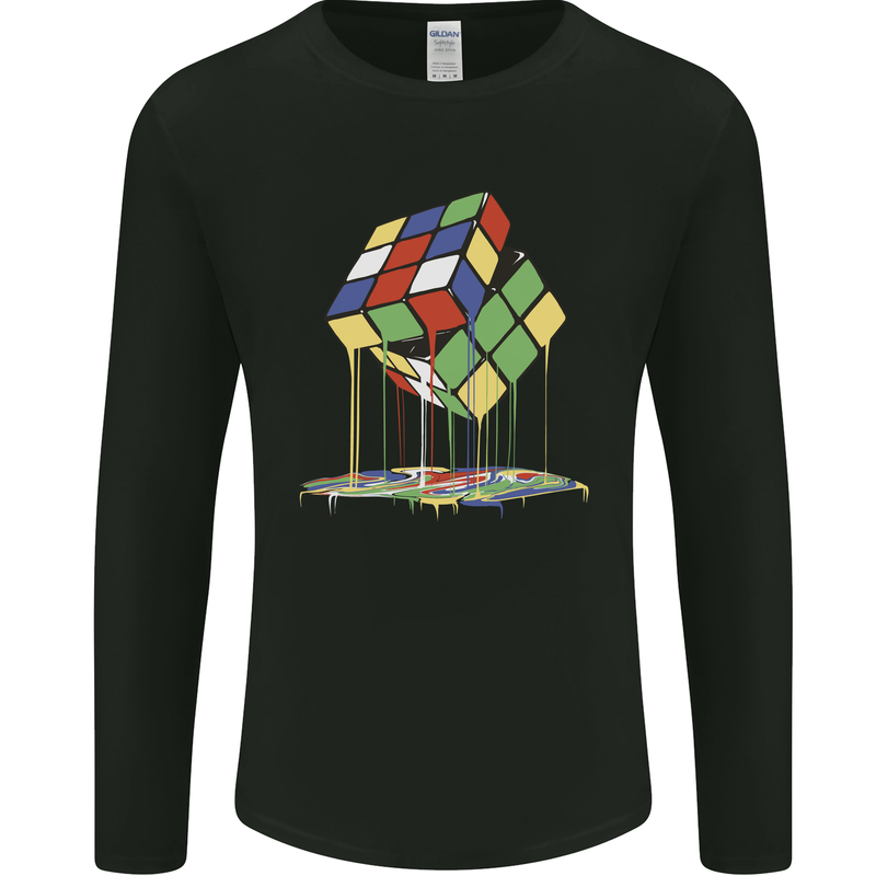 Dripping Rubik Cube Funny Puzzle Mens Long Sleeve T-Shirt Black