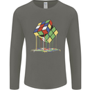 Dripping Rubik Cube Funny Puzzle Mens Long Sleeve T-Shirt Charcoal