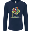 Dripping Rubik Cube Funny Puzzle Mens Long Sleeve T-Shirt Navy Blue