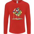Dripping Rubik Cube Funny Puzzle Mens Long Sleeve T-Shirt Red