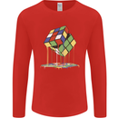 Dripping Rubik Cube Funny Puzzle Mens Long Sleeve T-Shirt Red