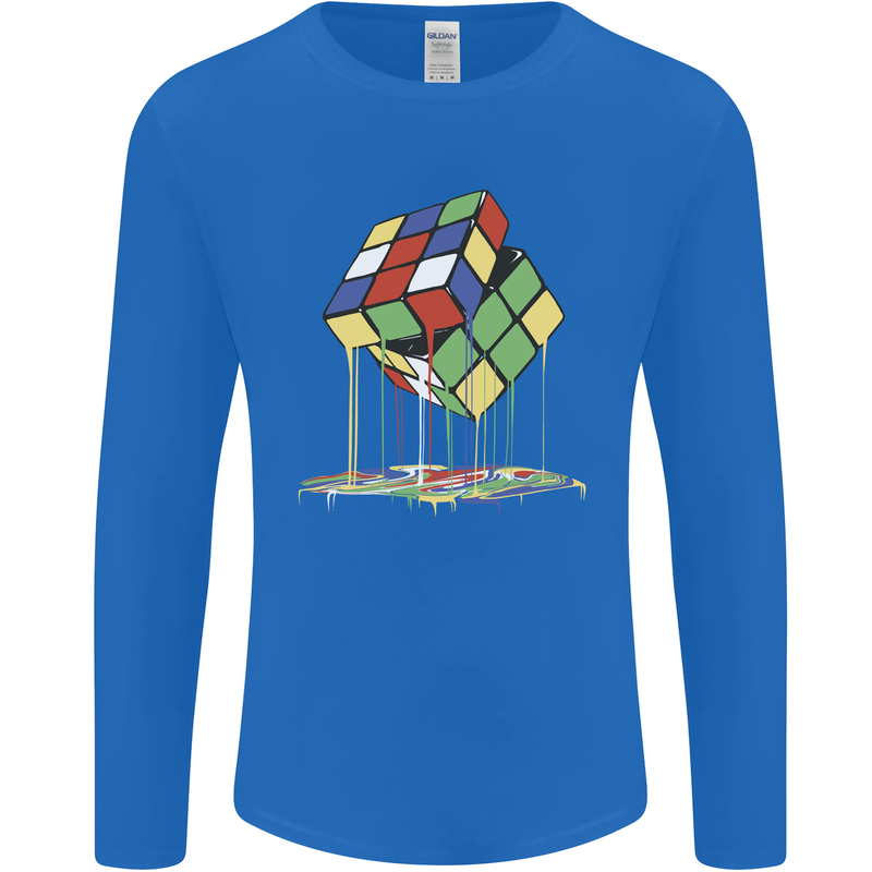 Dripping Rubik Cube Funny Puzzle Mens Long Sleeve T-Shirt Royal Blue