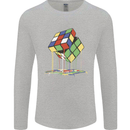 Dripping Rubik Cube Funny Puzzle Mens Long Sleeve T-Shirt Sports Grey