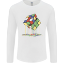 Dripping Rubik Cube Funny Puzzle Mens Long Sleeve T-Shirt White