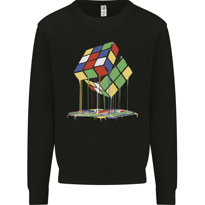 Dripping Rubik Cube Funny Puzzle Mens Sweatshirt Jumper Black