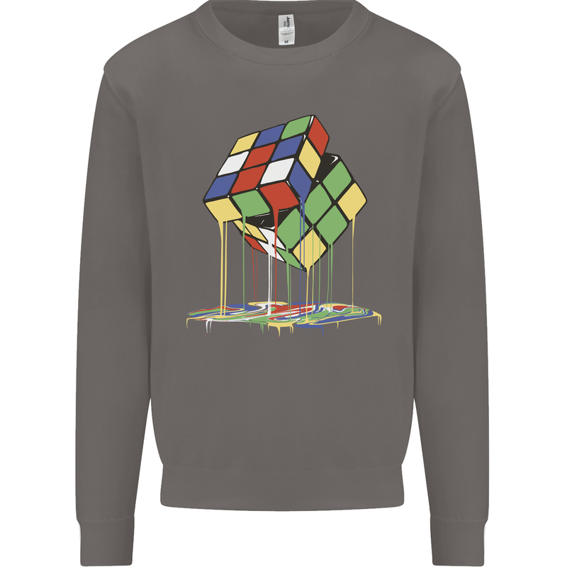 Dripping Rubik Cube Funny Puzzle Mens Sweatshirt Jumper Charcoal