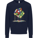 Dripping Rubik Cube Funny Puzzle Mens Sweatshirt Jumper Navy Blue