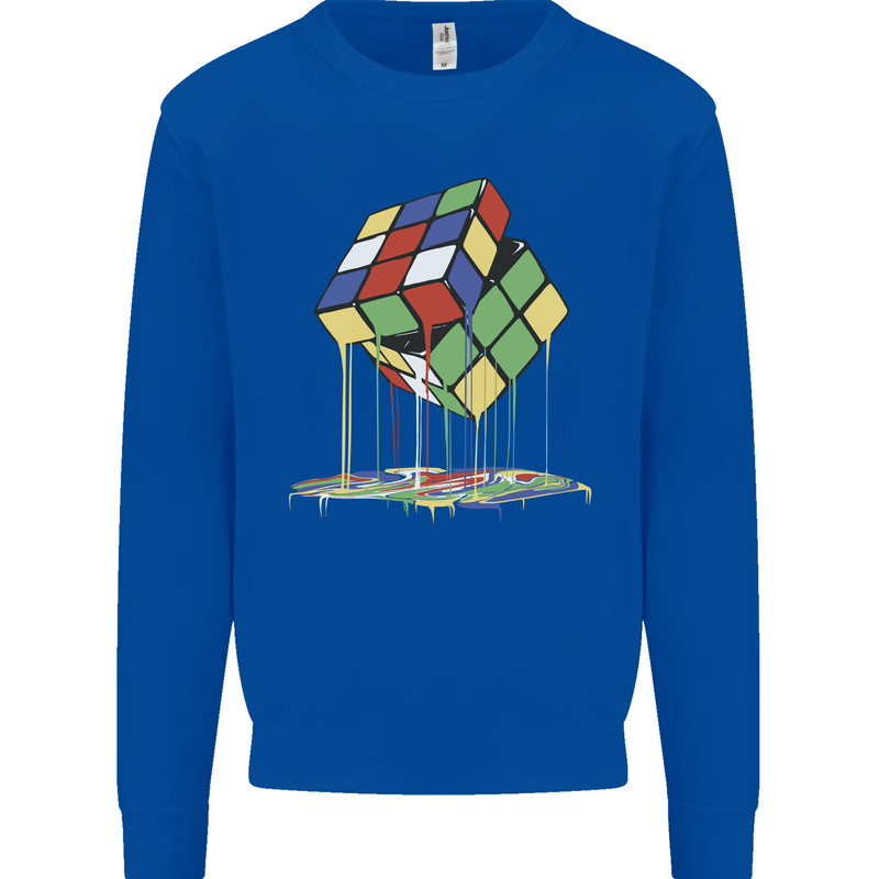 Dripping Rubik Cube Funny Puzzle Mens Sweatshirt Jumper Royal Blue