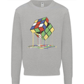 Dripping Rubik Cube Funny Puzzle Mens Sweatshirt Jumper Sports Grey