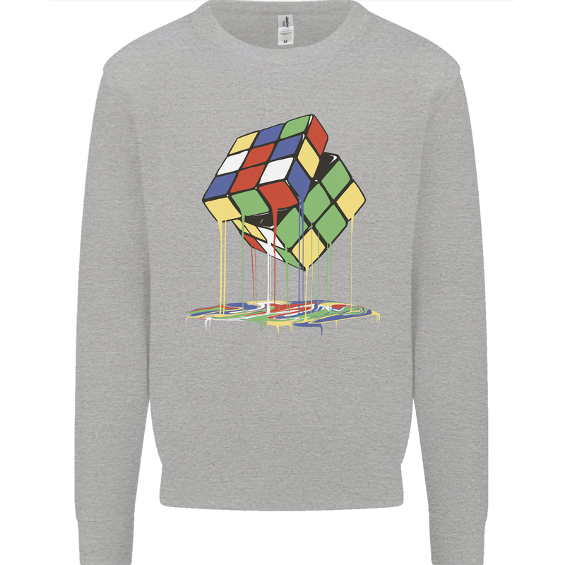 Dripping Rubik Cube Funny Puzzle Mens Sweatshirt Jumper Sports Grey