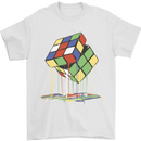 Dripping Rubik Cube Funny Puzzle Mens T-Shirt 100% Cotton White