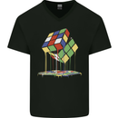 Dripping Rubik Cube Funny Puzzle Mens V-Neck Cotton T-Shirt Black