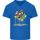 Dripping Rubik Cube Funny Puzzle Mens V-Neck Cotton T-Shirt Royal Blue
