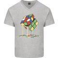 Dripping Rubik Cube Funny Puzzle Mens V-Neck Cotton T-Shirt Sports Grey