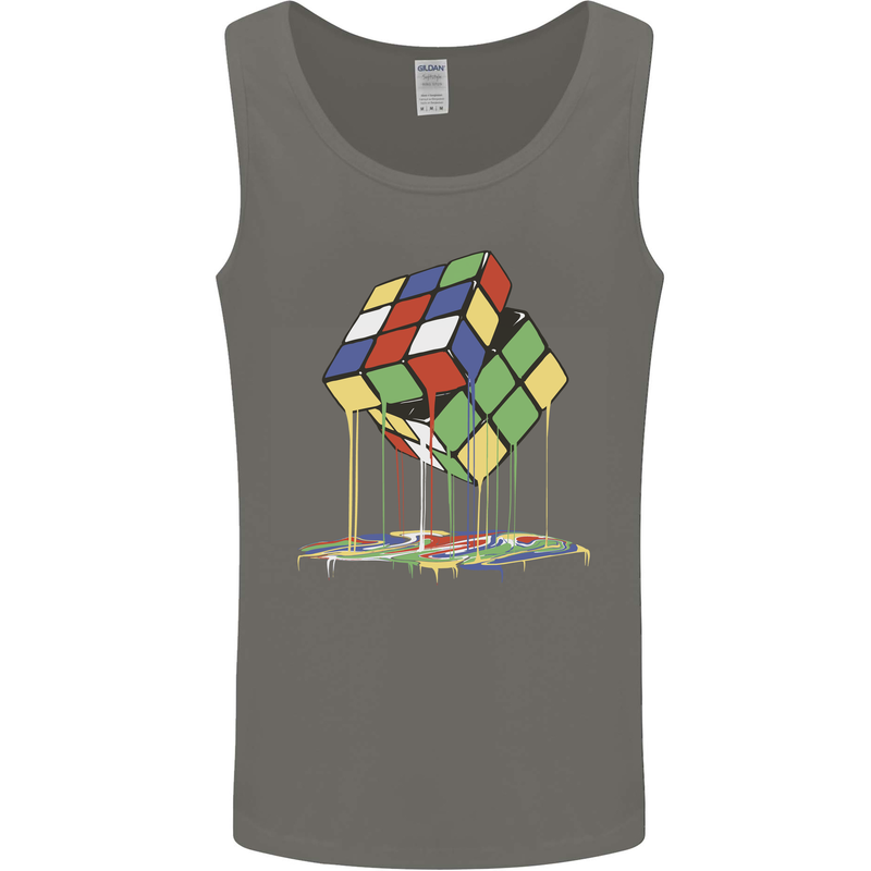 Dripping Rubik Cube Funny Puzzle Mens Vest Tank Top Charcoal