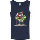 Dripping Rubik Cube Funny Puzzle Mens Vest Tank Top Navy Blue