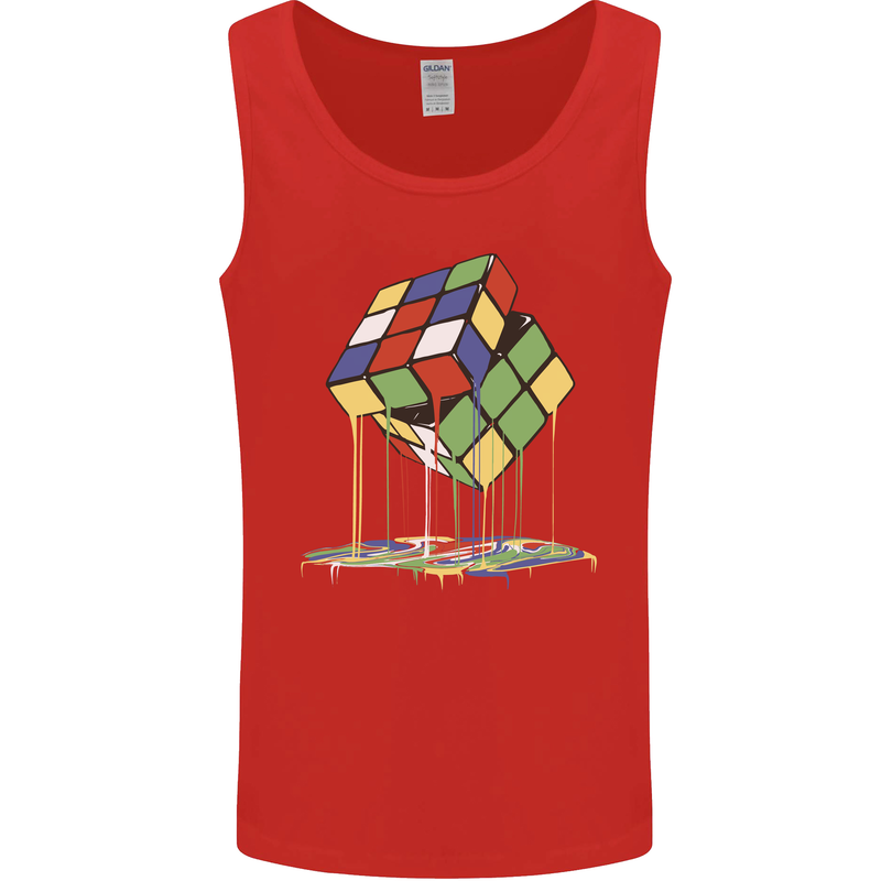 Dripping Rubik Cube Funny Puzzle Mens Vest Tank Top Red