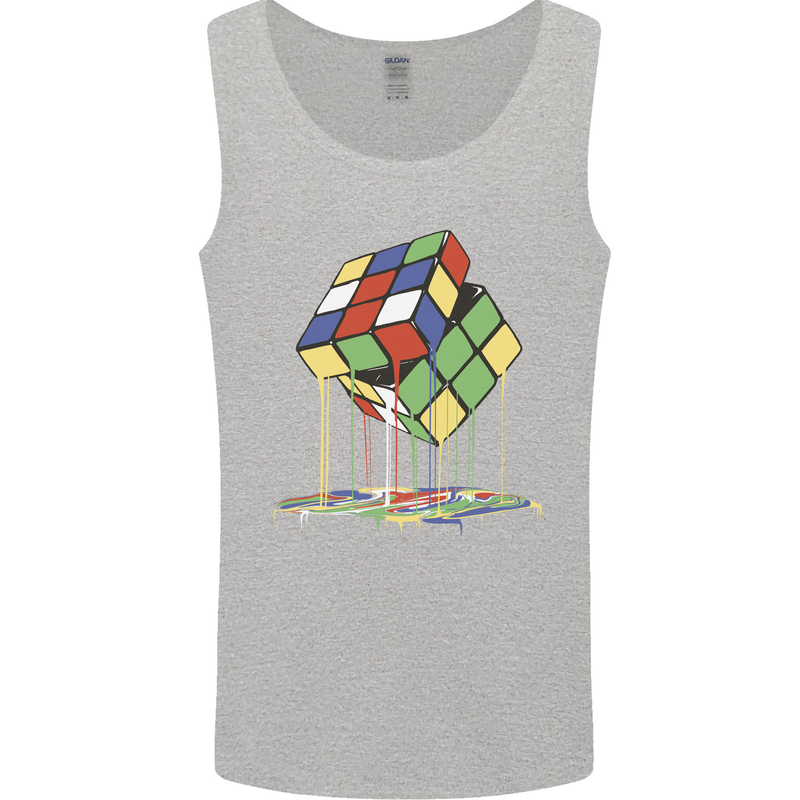 Dripping Rubik Cube Funny Puzzle Mens Vest Tank Top Sports Grey