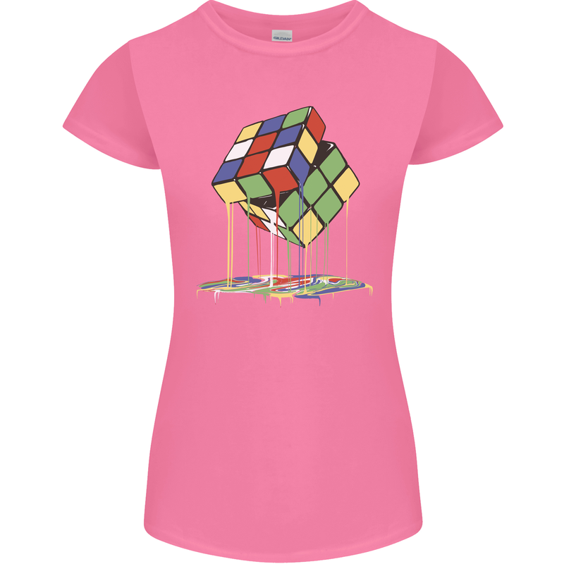 Dripping Rubik Cube Funny Puzzle Womens Petite Cut T-Shirt Azalea