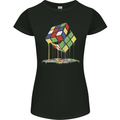 Dripping Rubik Cube Funny Puzzle Womens Petite Cut T-Shirt Black