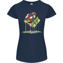 Dripping Rubik Cube Funny Puzzle Womens Petite Cut T-Shirt Navy Blue