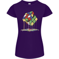 Dripping Rubik Cube Funny Puzzle Womens Petite Cut T-Shirt Purple
