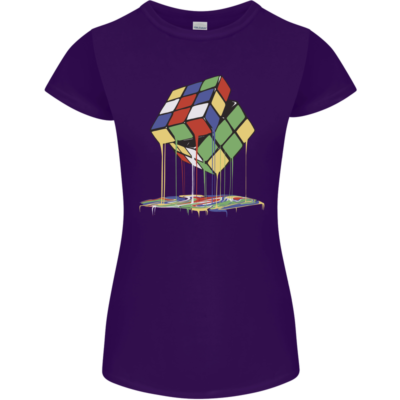 Dripping Rubik Cube Funny Puzzle Womens Petite Cut T-Shirt Purple