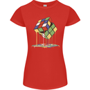 Dripping Rubik Cube Funny Puzzle Womens Petite Cut T-Shirt Red