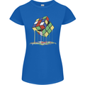 Dripping Rubik Cube Funny Puzzle Womens Petite Cut T-Shirt Royal Blue