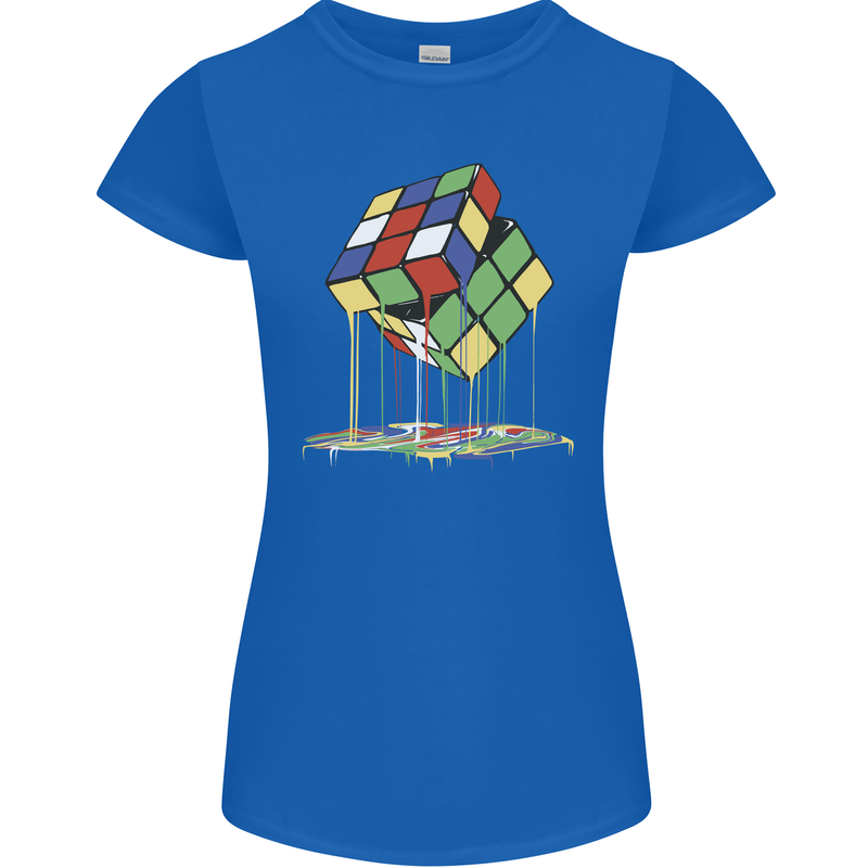 Dripping Rubik Cube Funny Puzzle Womens Petite Cut T-Shirt Royal Blue