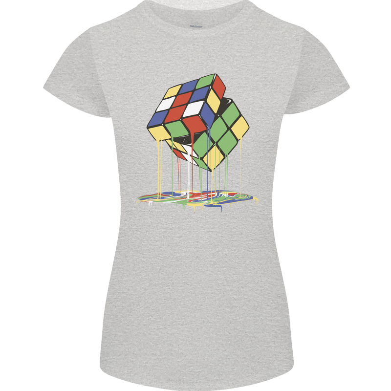 Dripping Rubik Cube Funny Puzzle Womens Petite Cut T-Shirt Sports Grey