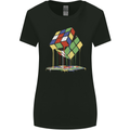 Dripping Rubik Cube Funny Puzzle Womens Wider Cut T-Shirt Black