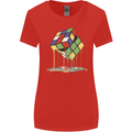 Dripping Rubik Cube Funny Puzzle Womens Wider Cut T-Shirt Red
