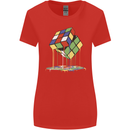 Dripping Rubik Cube Funny Puzzle Womens Wider Cut T-Shirt Red
