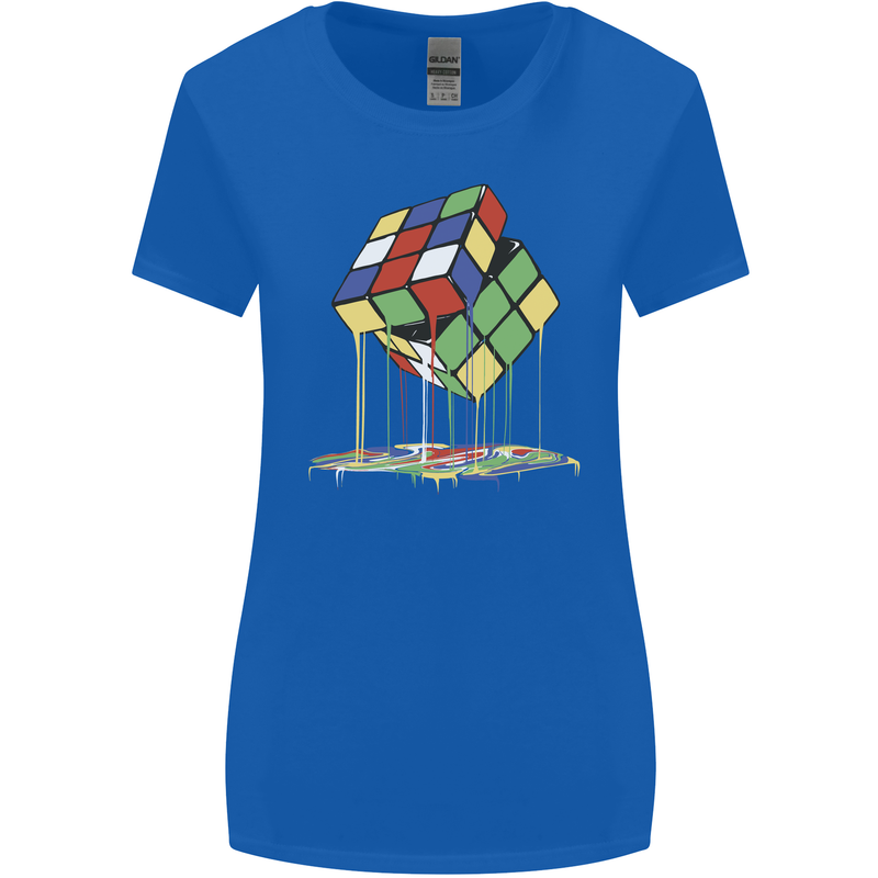 Dripping Rubik Cube Funny Puzzle Womens Wider Cut T-Shirt Royal Blue