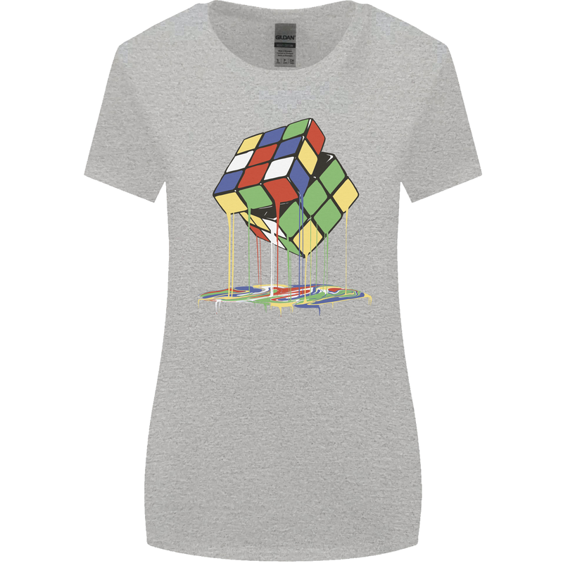 Dripping Rubik Cube Funny Puzzle Womens Wider Cut T-Shirt Sports Grey