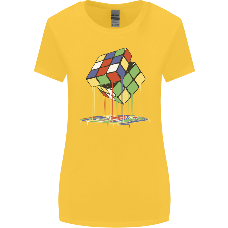 Dripping Rubik Cube Funny Puzzle Womens Wider Cut T-Shirt Yellow