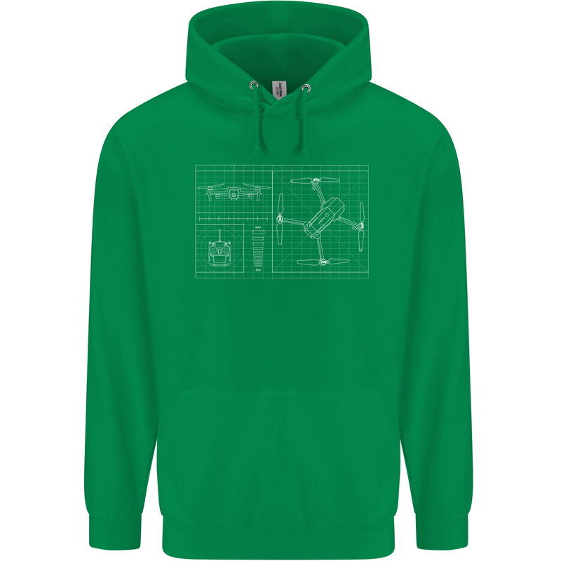 Drone Blueprint Childrens Kids Hoodie Irish Green
