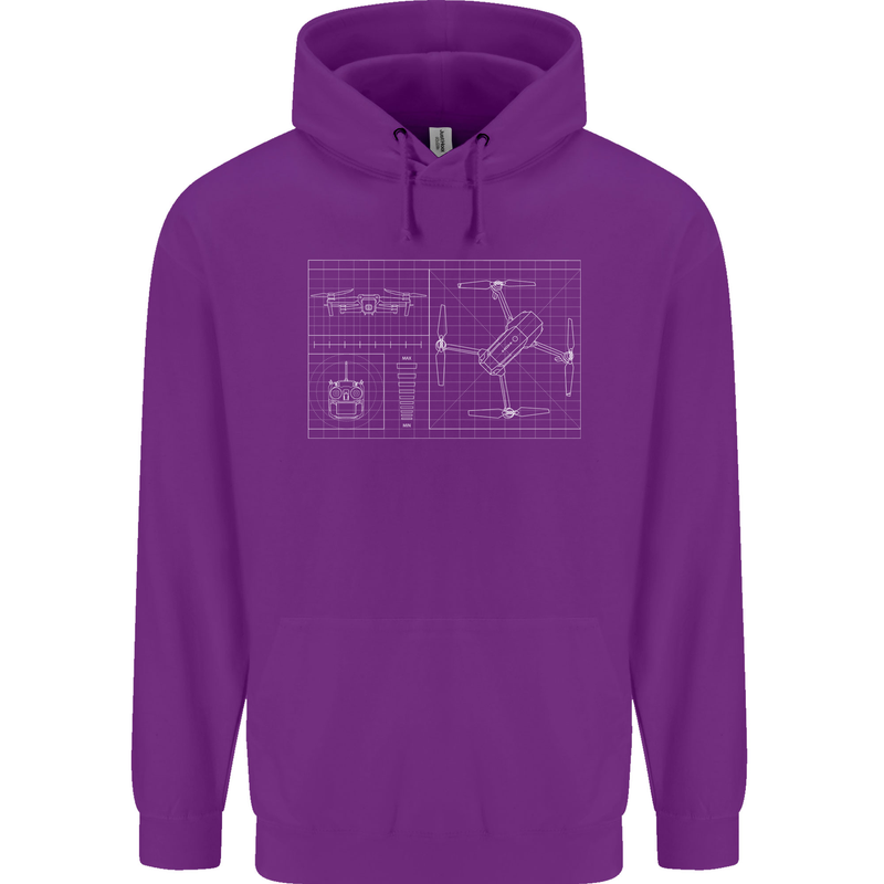 Drone Blueprint Childrens Kids Hoodie Purple