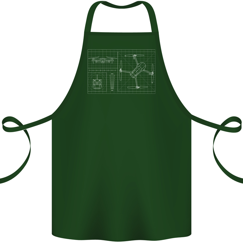 Drone Blueprint Cotton Apron 100% Organic Forest Green