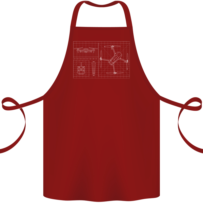 Drone Blueprint Cotton Apron 100% Organic Maroon