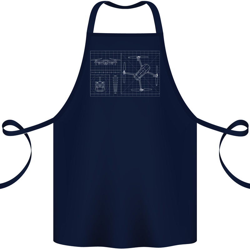 Drone Blueprint Cotton Apron 100% Organic Navy Blue